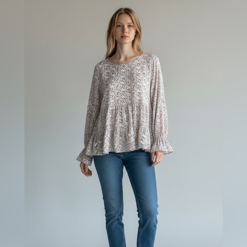 Jane & Delancey Floral Ruffle Long Sleeve Blouse